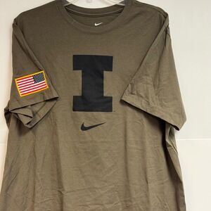 Illinois Fighting Illini Nike Military T Shirt Mens XL Olive Green Short Sleeve
